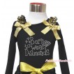 Black Tank Top Gold Sequins Ruffles Sparkle Gold Bow & Sparkle Rhinestone Born To Wear Diamonds Print TB1078